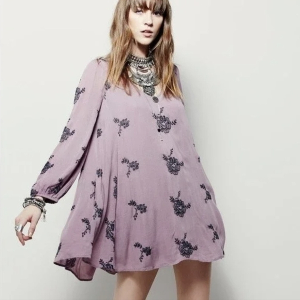 Free People Floral‎ Embroidered Pinko Open Back Mini Dress m/l